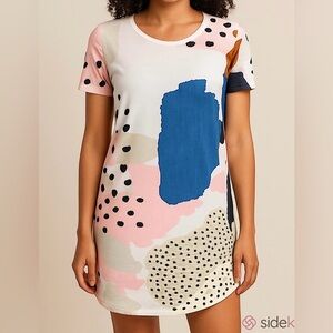 Animal Print Blue Pink Black Mixed Pattern SZ S Edgy Casual Vacation Dress